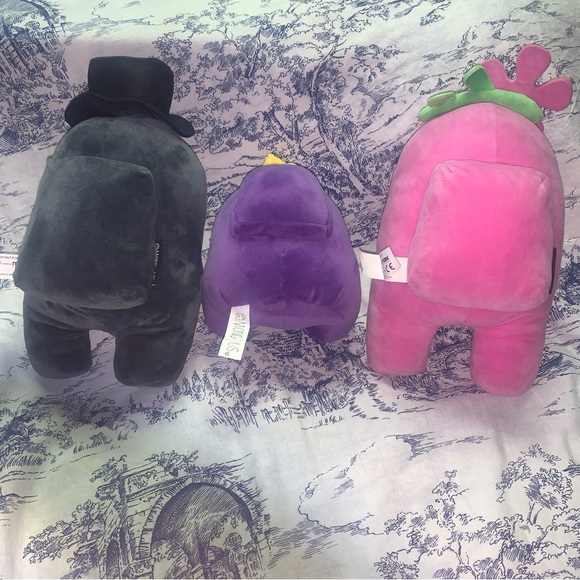 Toikido Among Us Black Plague Doctor Crow, Purple Crown, Pink Flower Plush Lot - Picture 2 of 10